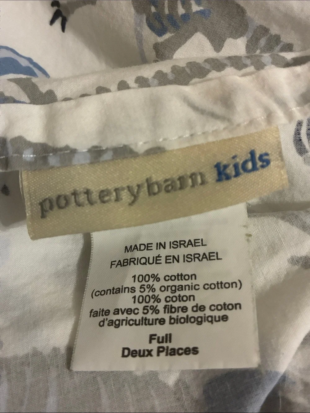Pottery Barn Kids Dinosaur Skeleton Cotton Blue & Gray Flat Sheet Size Full